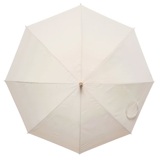 Light Iridescent reflective canopy on a traditional solid one-piece maplewood stick frame, natural tone stained 